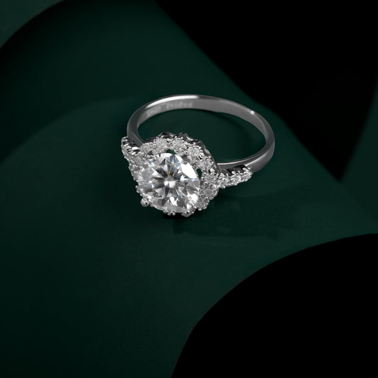 Kingham - Round Cut Rosette Moissanite Ring