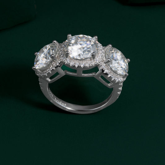 Radford - 3-stone Round Cut Halo Moissanite Ring