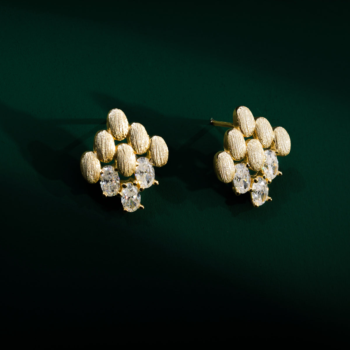 Snowdonia - Brushed Gold Oval Moissanite Earrings