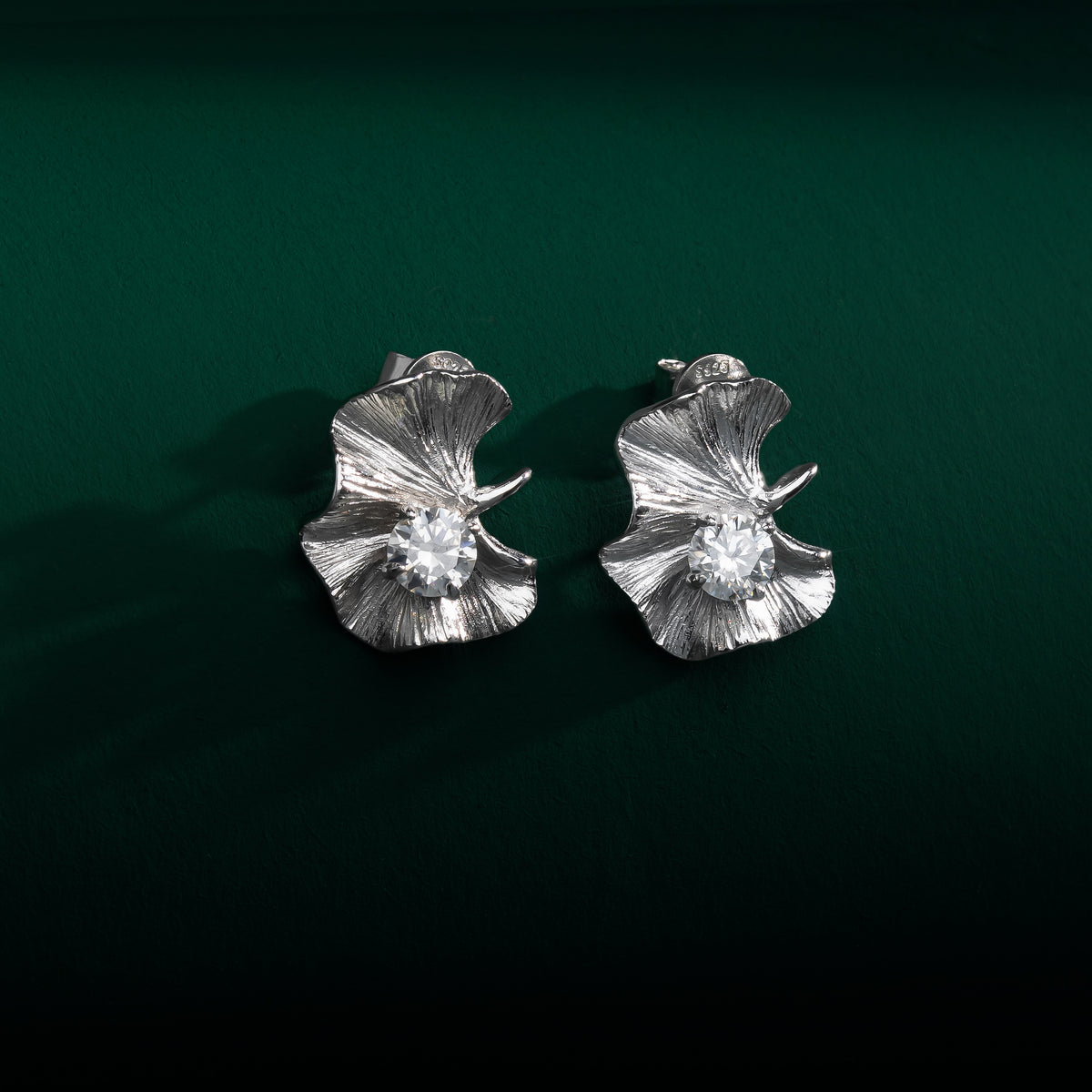 Primrose - Silver Flower Moissanite Earrings