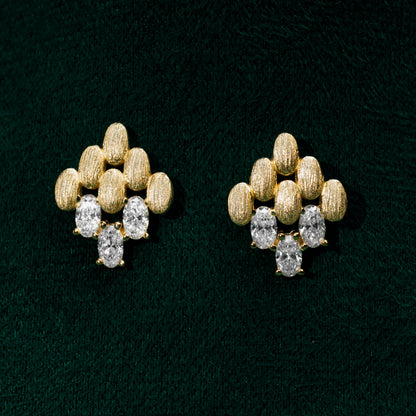 Snowdonia - Brushed Gold Oval Moissanite Earrings