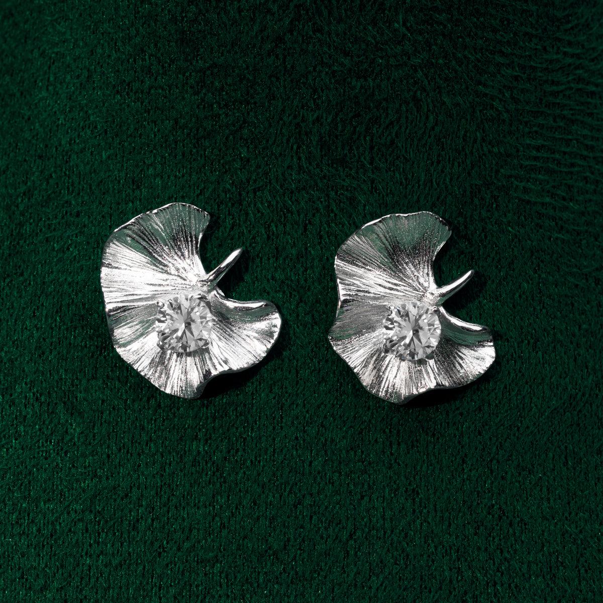 Primrose - Silver Flower Moissanite Earrings