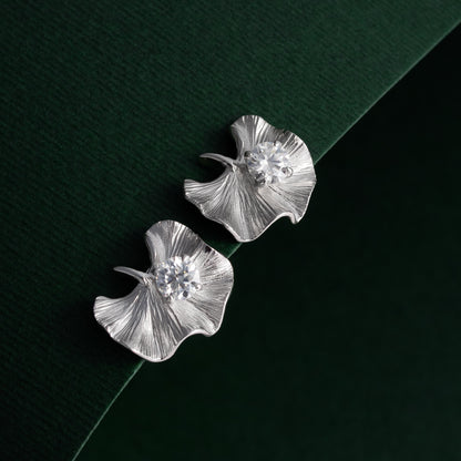 Primrose - Silver Flower Moissanite Earrings