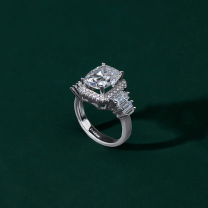 Queenport - Grand Cushion and Emerald Cut Moissanite Ring