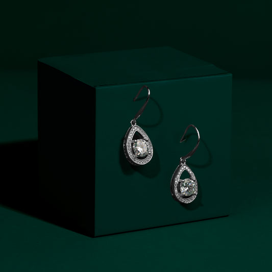Clifton - Pear Moissanite Drop Earrings