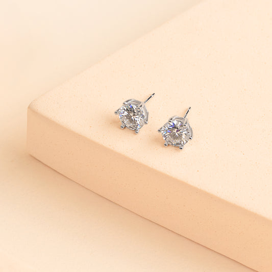 Surrey - Round Cut Solitaire Moissanite Earrings