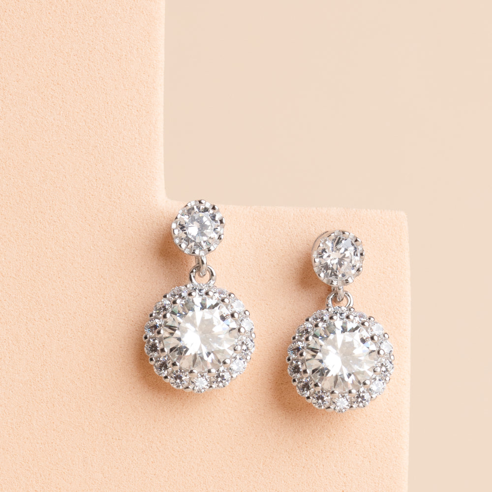 Alfredton - Round Cut Drop Moissanite Earrings