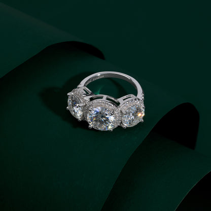 Radford - 3-stone Round Cut Halo Moissanite Ring
