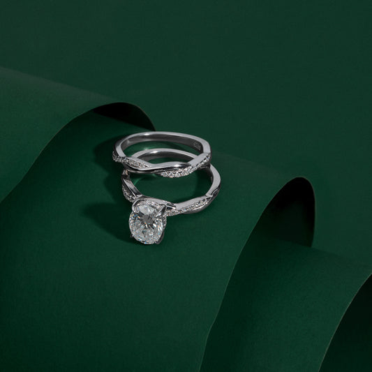 Lancaster - Oval Cut Solitaire Moissanite Ring with Wedding Band