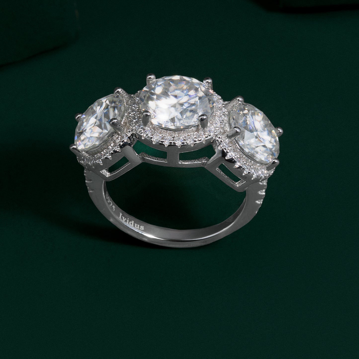 Radford - 3-stone Round Cut Halo Moissanite Ring