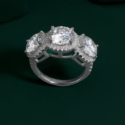 Radford - 3-stone Round Cut Halo Moissanite Ring
