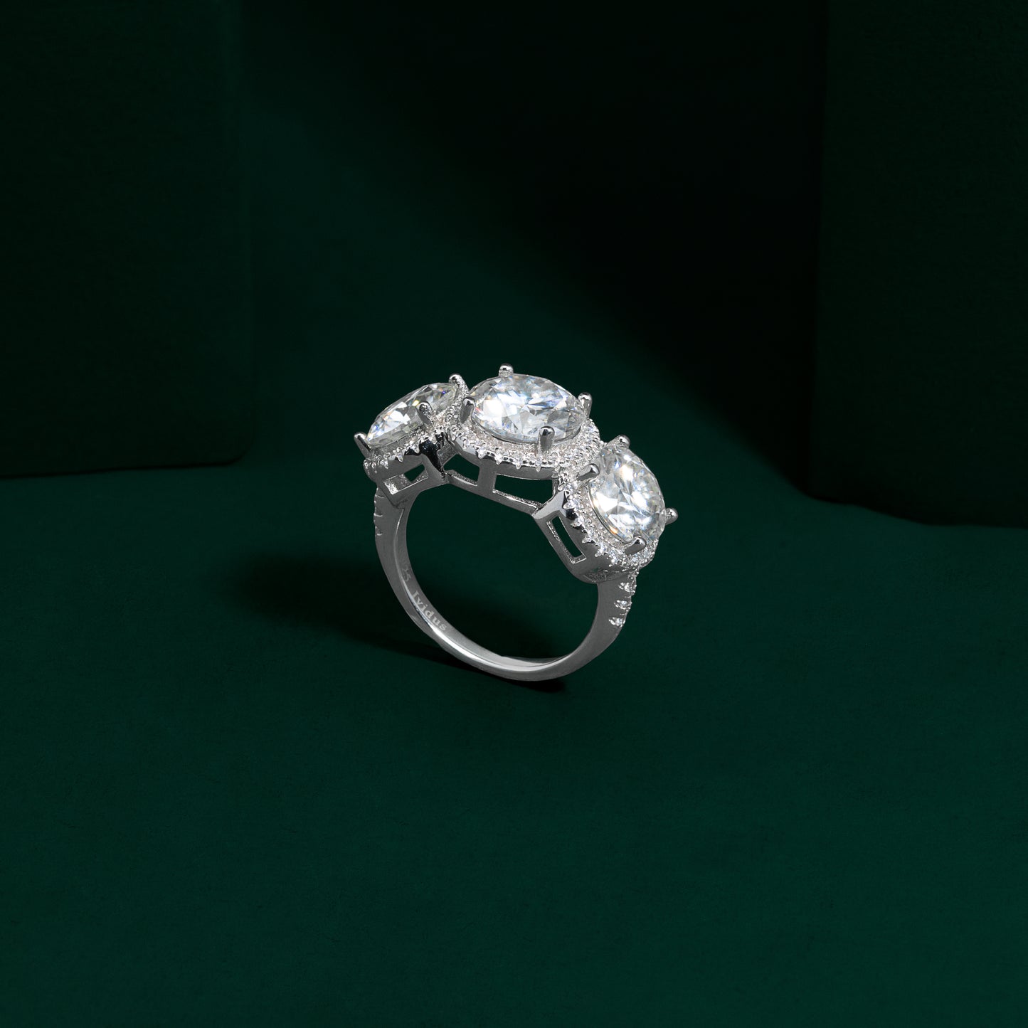 Radford - 3-stone Round Cut Halo Moissanite Ring