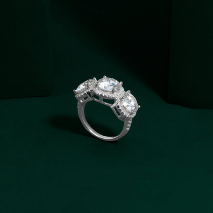 Radford - 3-stone Round Cut Halo Moissanite Ring