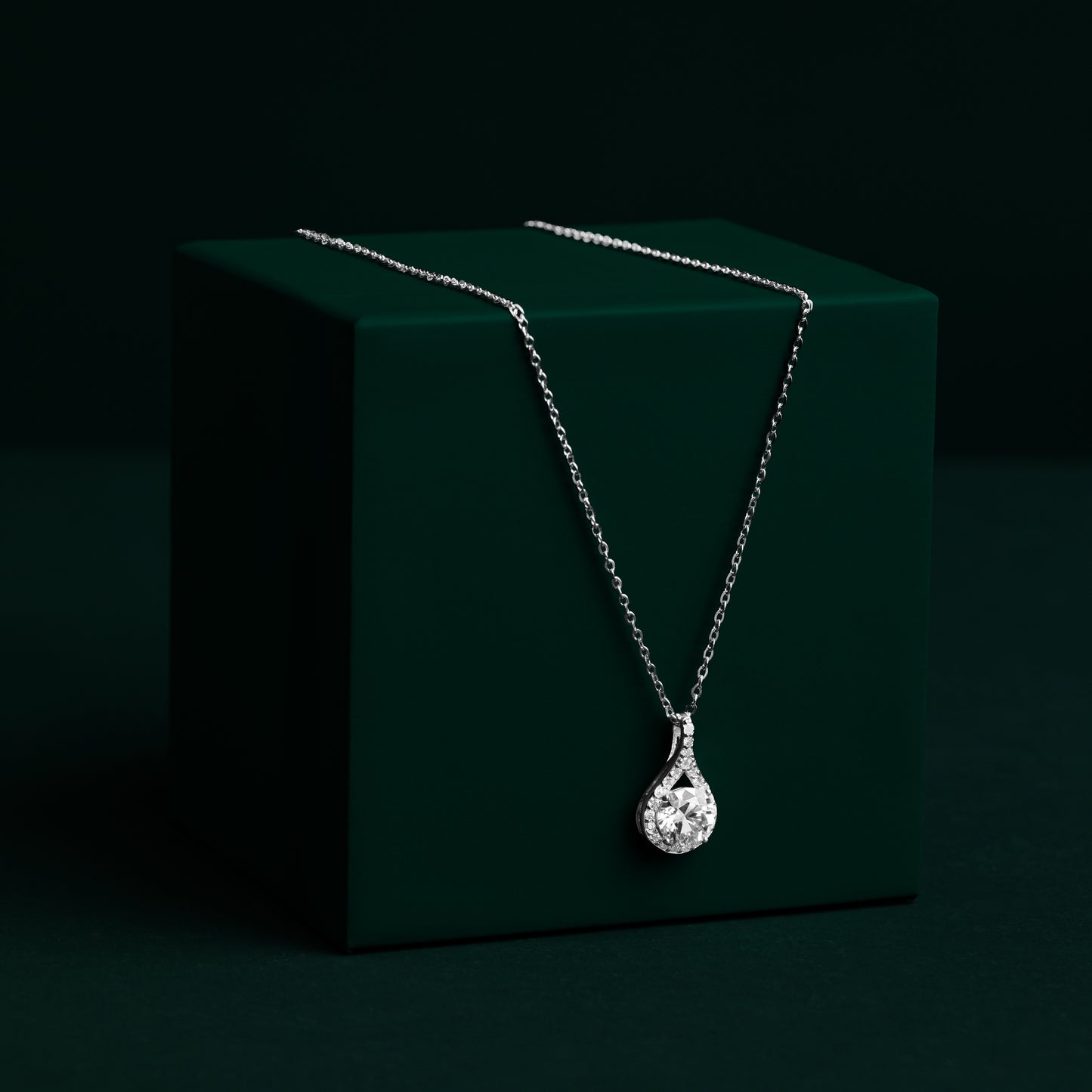 Plymouth - Teardrop Round Cut Moissanite Necklace