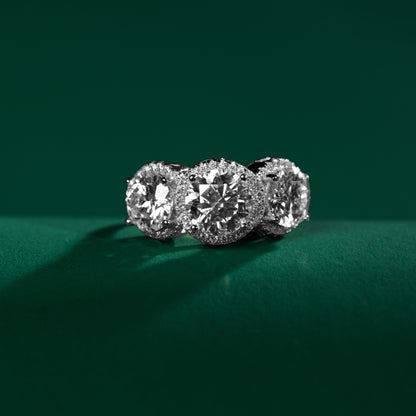 Radford - 3-stone Round Cut Halo Moissanite Ring