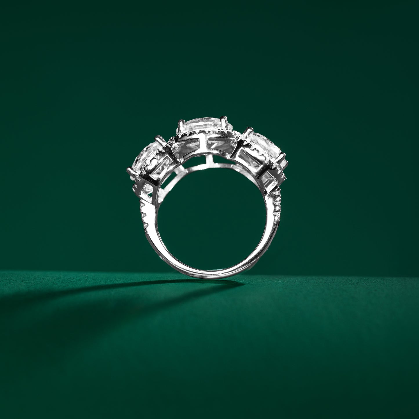 Radford - 3-stone Round Cut Halo Moissanite Ring