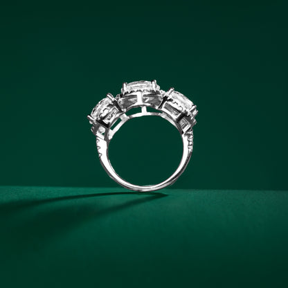 Radford - 3-stone Round Cut Halo Moissanite Ring