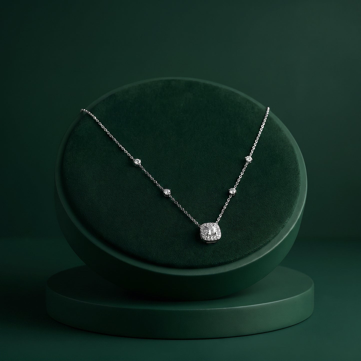 Marple - Round Halo Moissanite Necklace