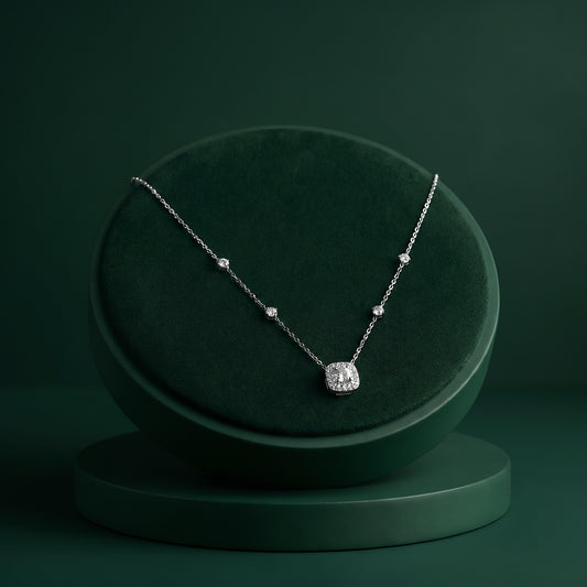 Marple - Round Halo Moissanite Necklace