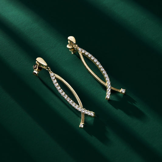 Aberdeen - Brushed Gold Moissanite Drop Earrings