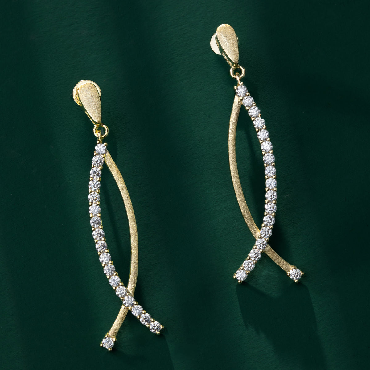 Aberdeen - Brushed Gold Moissanite Drop Earrings