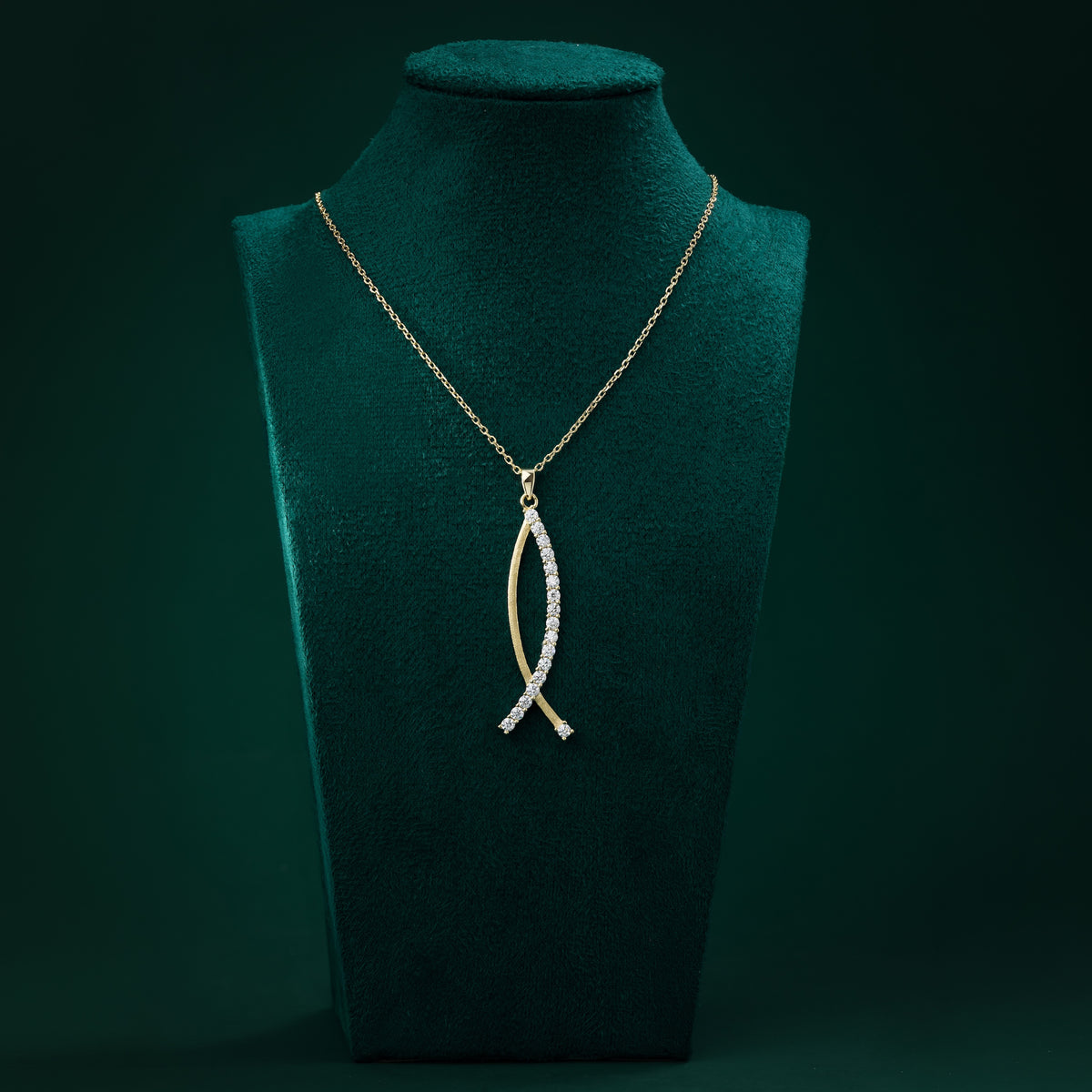 Aberdeen - Brushed Gold Crossing Moissanite Necklace