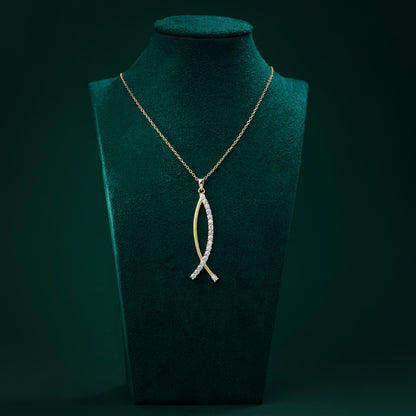 Aberdeen - Brushed Gold Crossing Moissanite Necklace