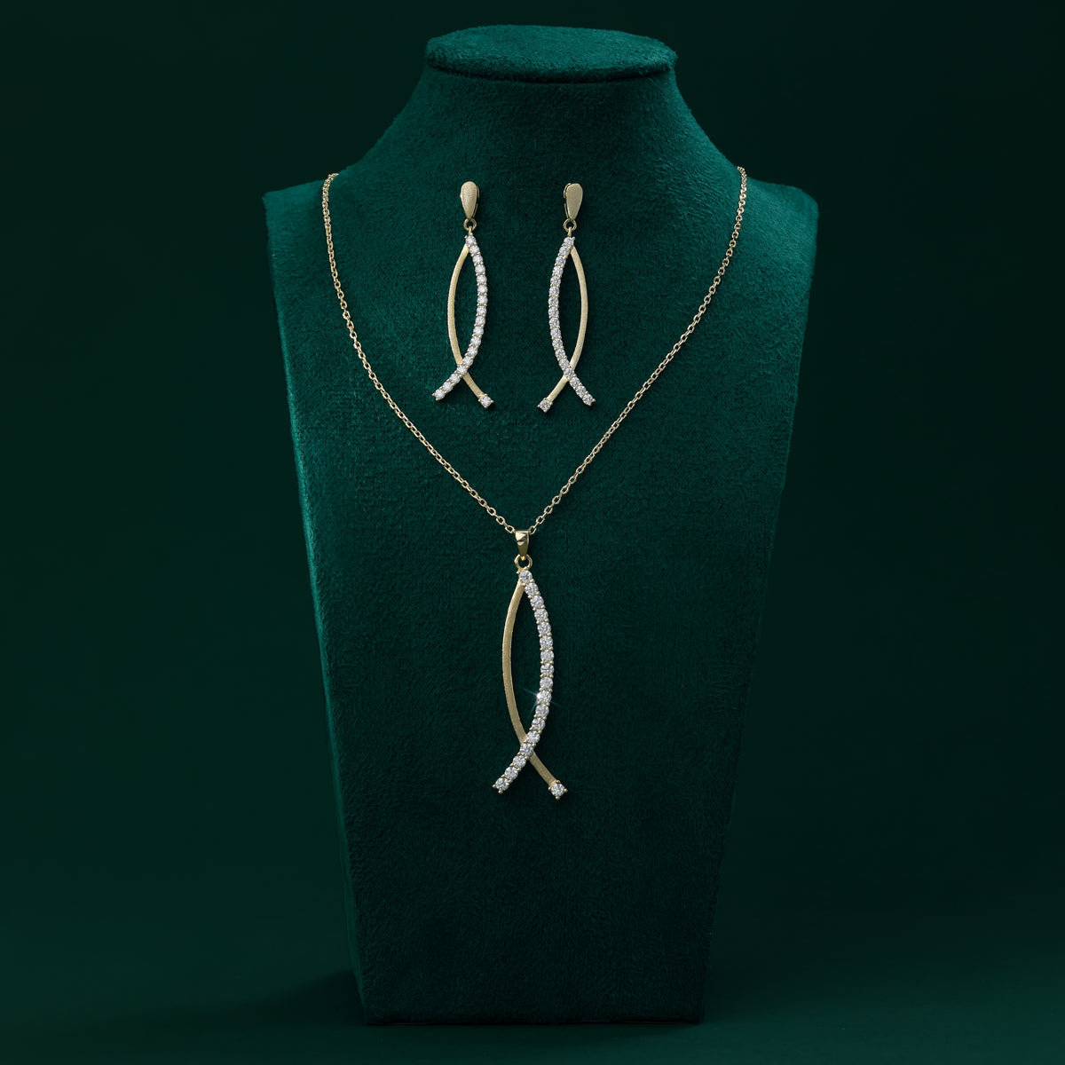 Aberdeen - Brushed Gold Crossing Moissanite Necklace
