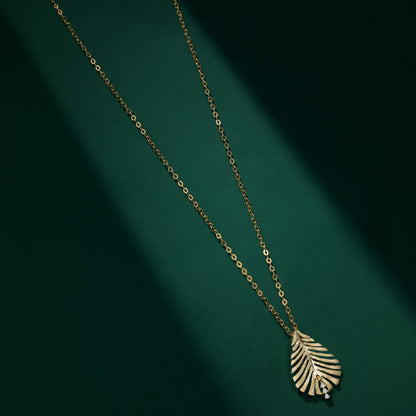 Featherstone - Brushed Gold Feather-design Moissanite necklace
