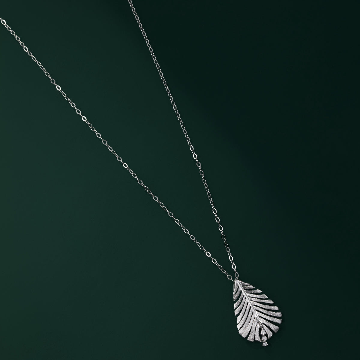Featherstone - Silver Feather-design Moissanite necklace