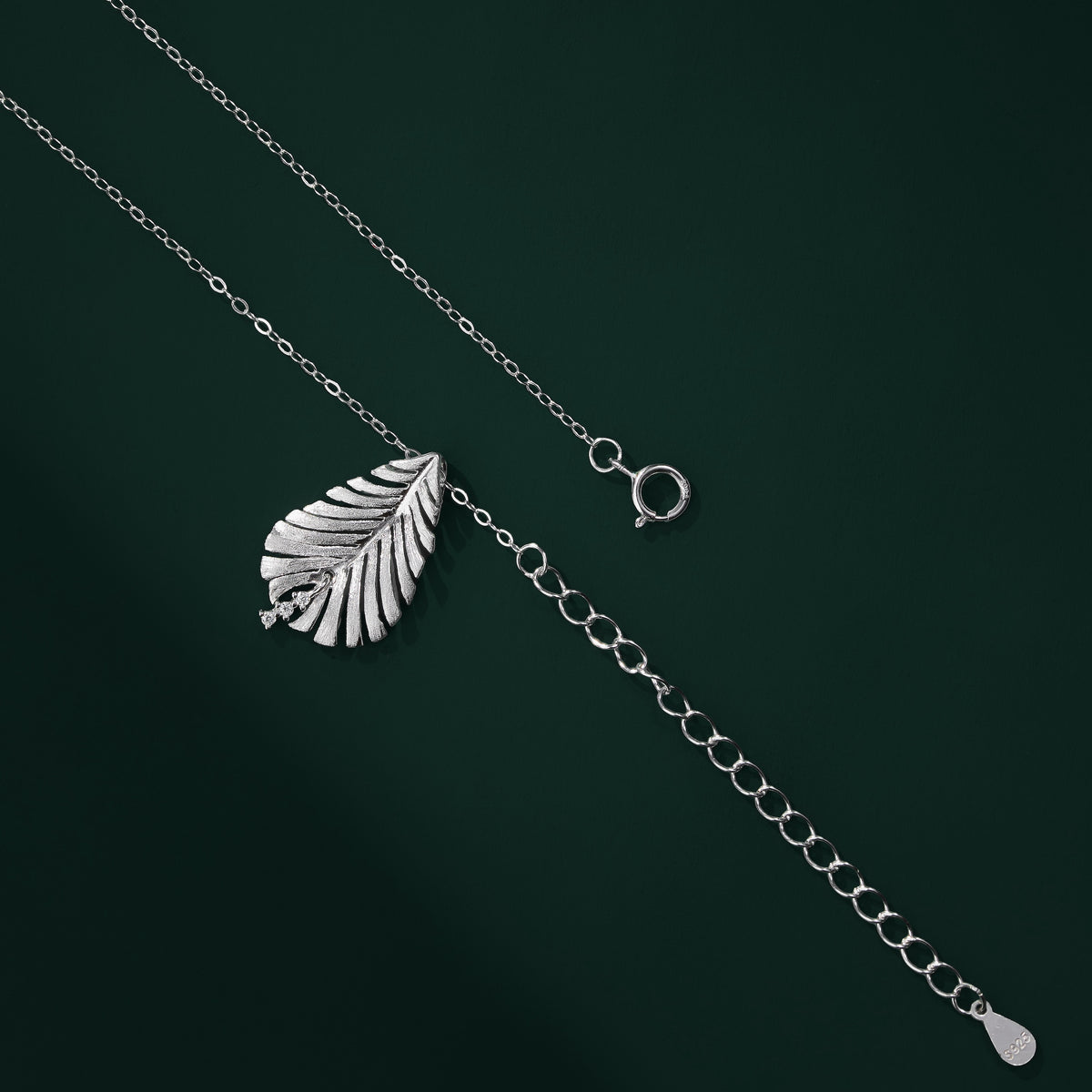 Featherstone - Silver Feather-design Moissanite necklace