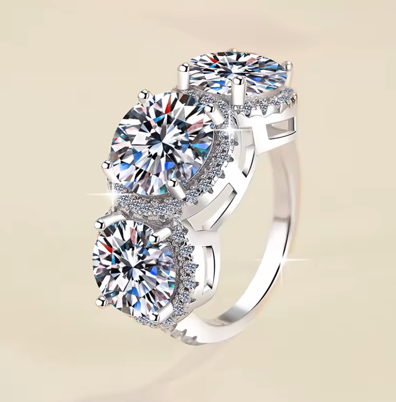 Radford - 3-stone Round Cut Halo Moissanite Ring