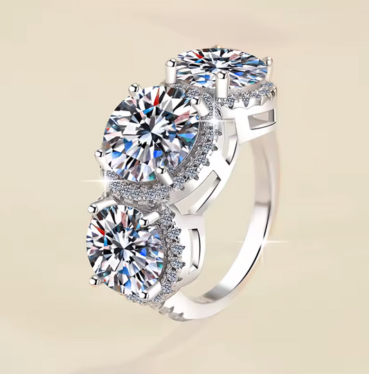 Radford - 3-stone Round Cut Halo Moissanite Ring