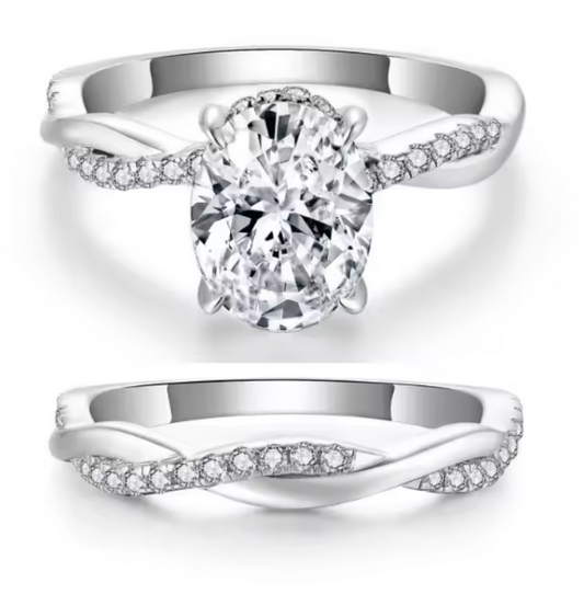 Lancaster - Oval Cut Solitaire Moissanite Ring with Wedding Band