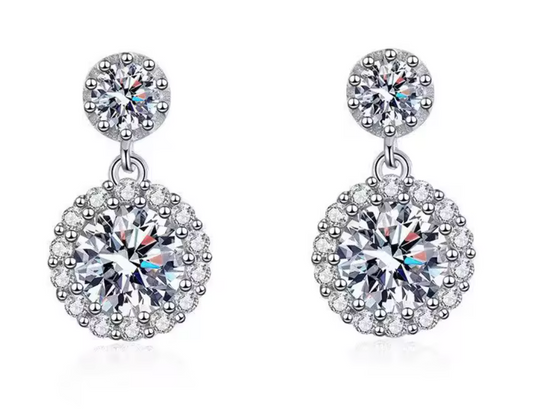 Alfredton - Round Cut Drop Moissanite Earrings