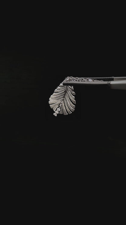 Featherstone - Silver Feather-design Moissanite necklace