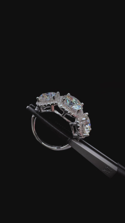 Radford - 3-stone Round Cut Halo Moissanite Ring