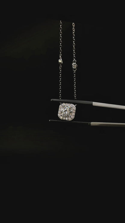 Marple - Round Halo Moissanite Necklace
