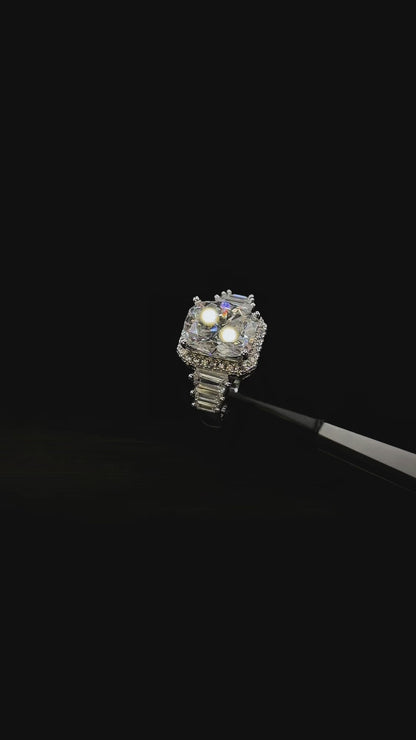 Queenport - Grand Cushion and Emerald Cut Moissanite Ring
